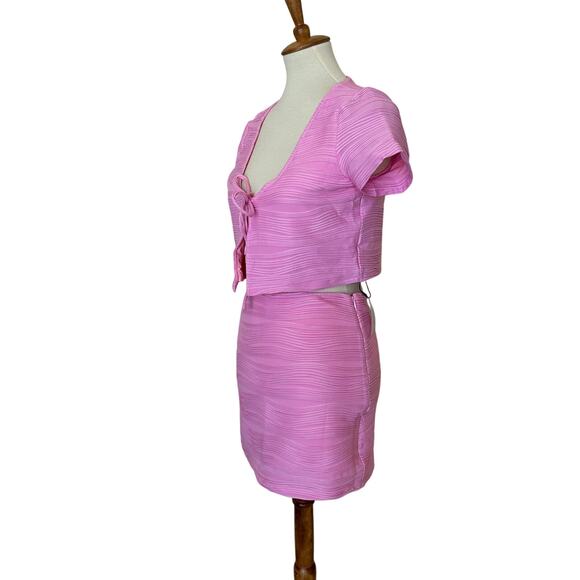 Superdown Crop Tie Top Mini Skirt Set Pink MEDIUM Bodycon Revolve Melissa NEW - Picture 5 of 7